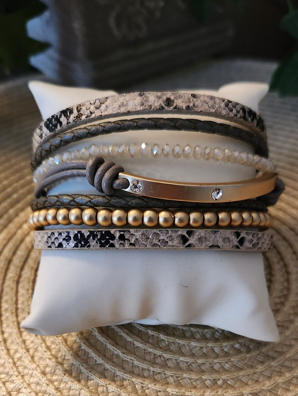 SAACHI Multi-Row Neutral Wrap Bracelet with Gold Accent